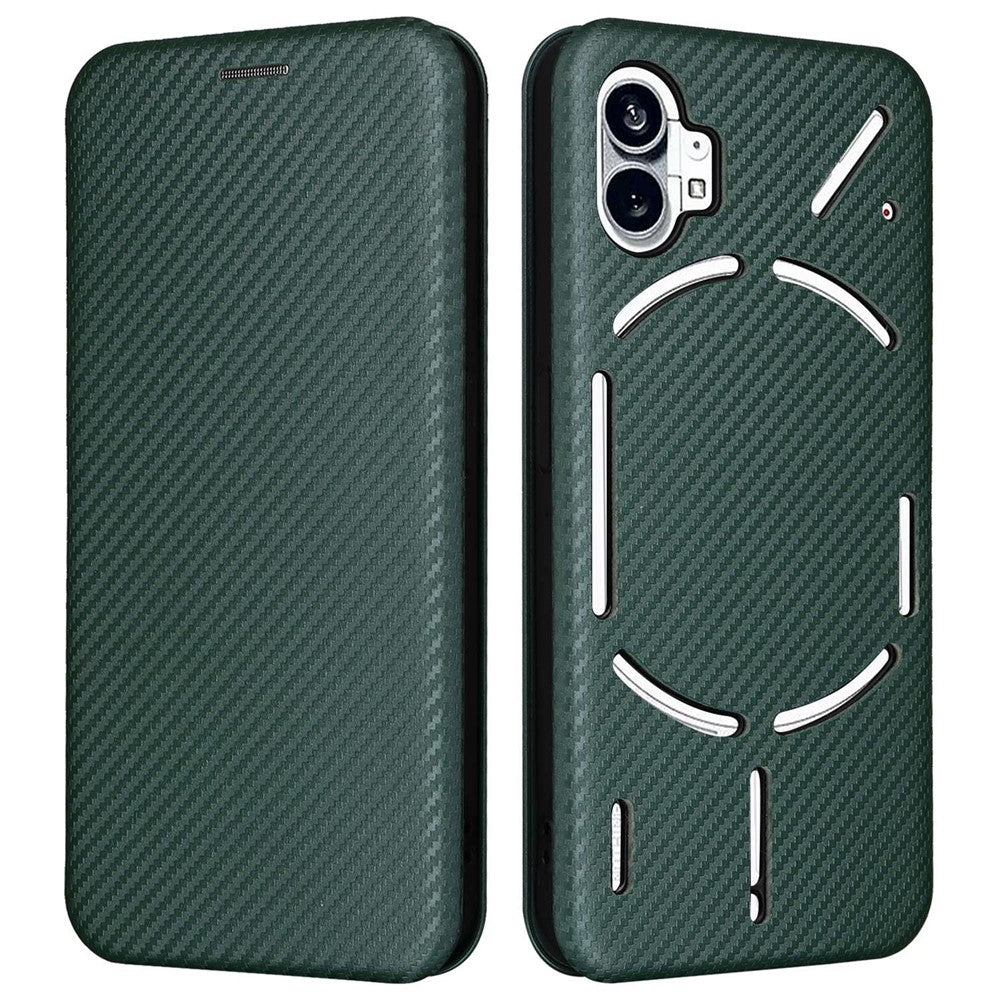 Nothing phone (1) 5G Wallet-Handyhülle – Mit Carbonfaser-Textur, magnetischer, selbsthaftender PU-Leder-Ständer mit Kartenhalter