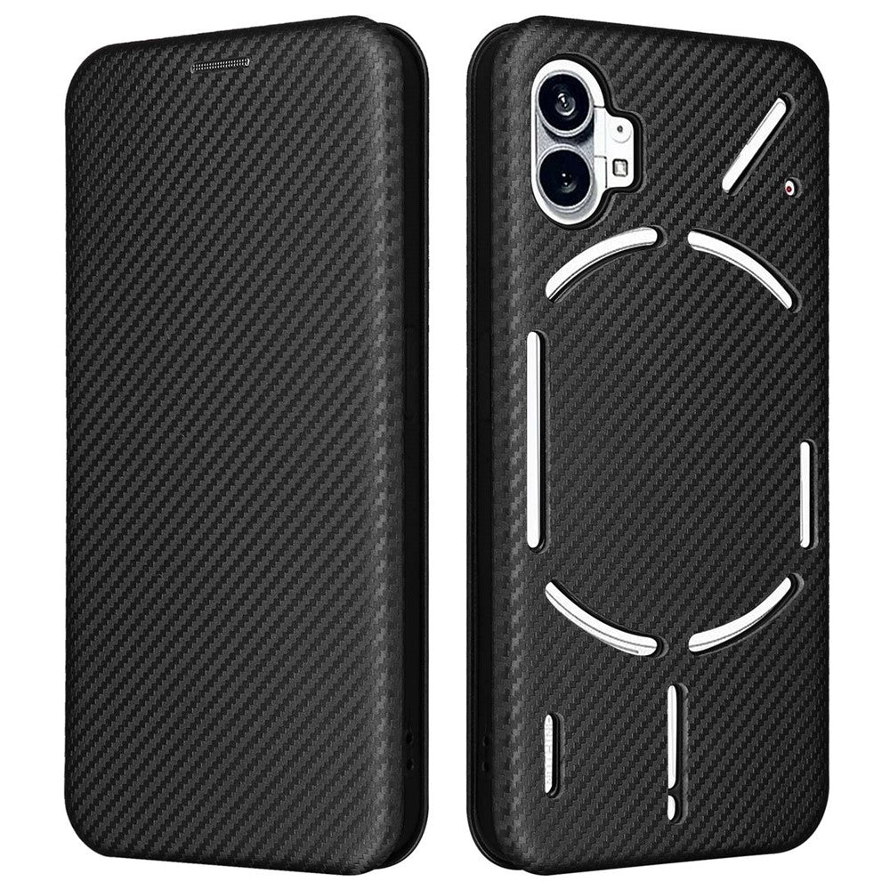 Nothing phone (1) 5G Wallet-Handyhülle – Mit Carbonfaser-Textur, magnetischer, selbsthaftender PU-Leder-Ständer mit Kartenhalter