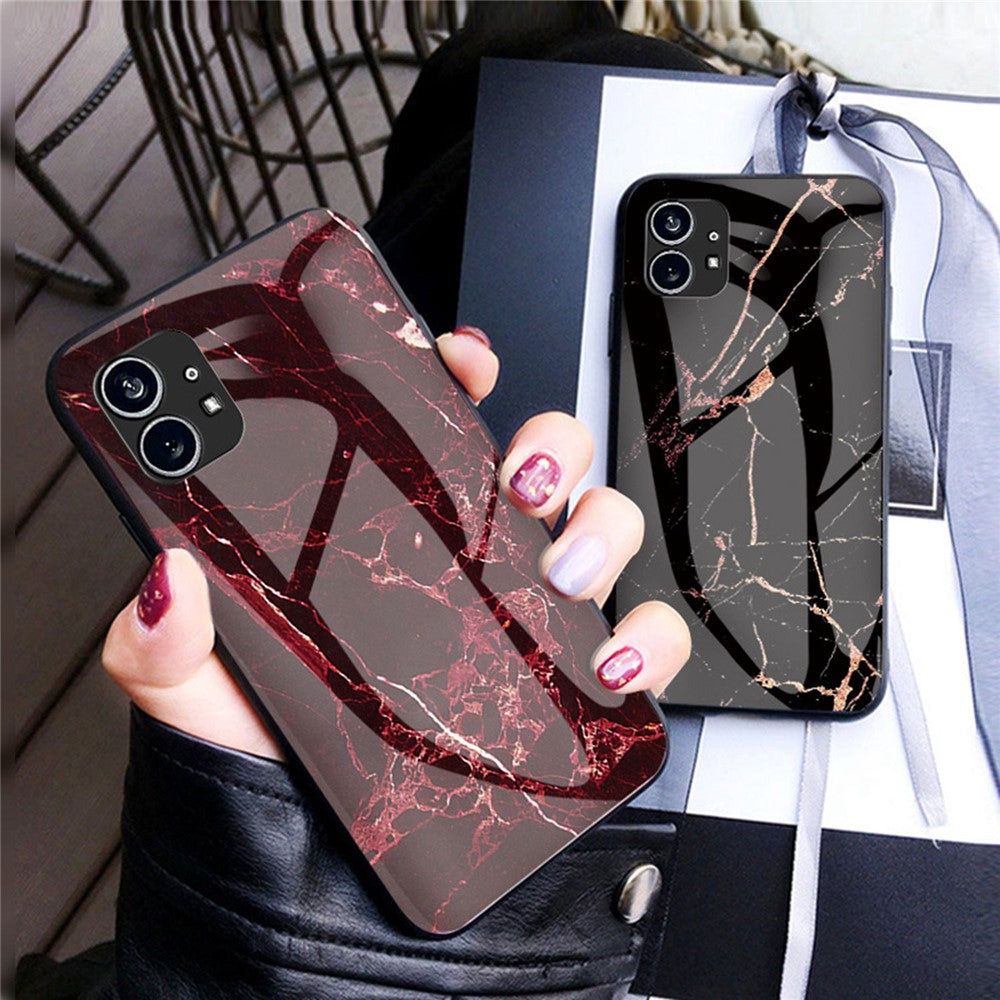 Nothing phone (1) 5G Handyhülle – Verschleißfest, mit Marmormuster, gehärtetes Glas + PC + TPU-Hybrid-Rückseite