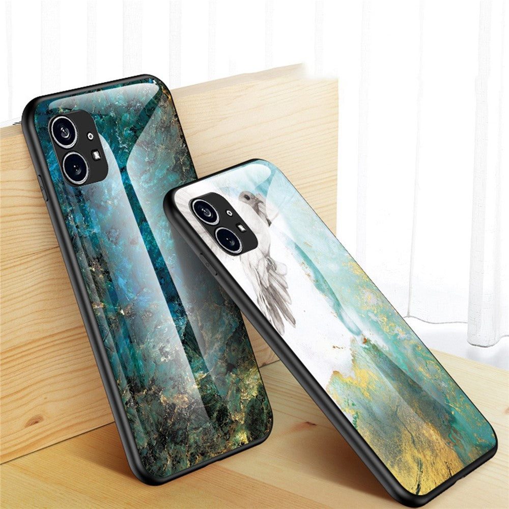 Nothing phone (1) 5G Handyhülle – Verschleißfest, mit Marmormuster, gehärtetes Glas + PC + TPU-Hybrid-Rückseite