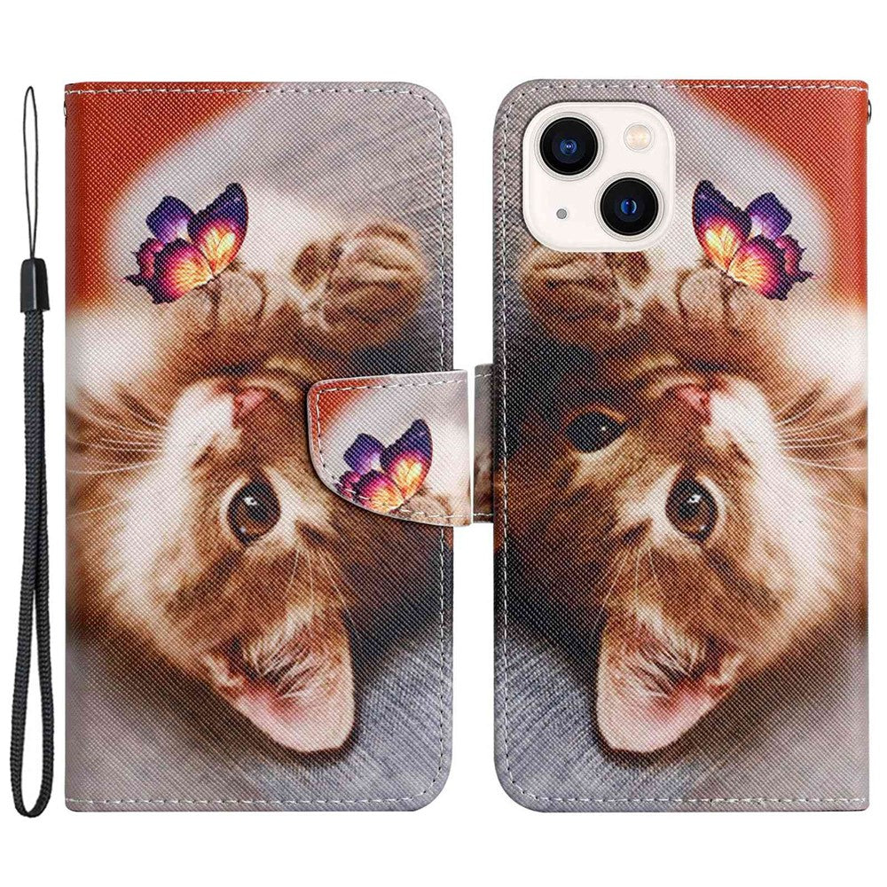iPhone 14 Wallet-Hülle – Musterdruck, mit Ständer & Riemen