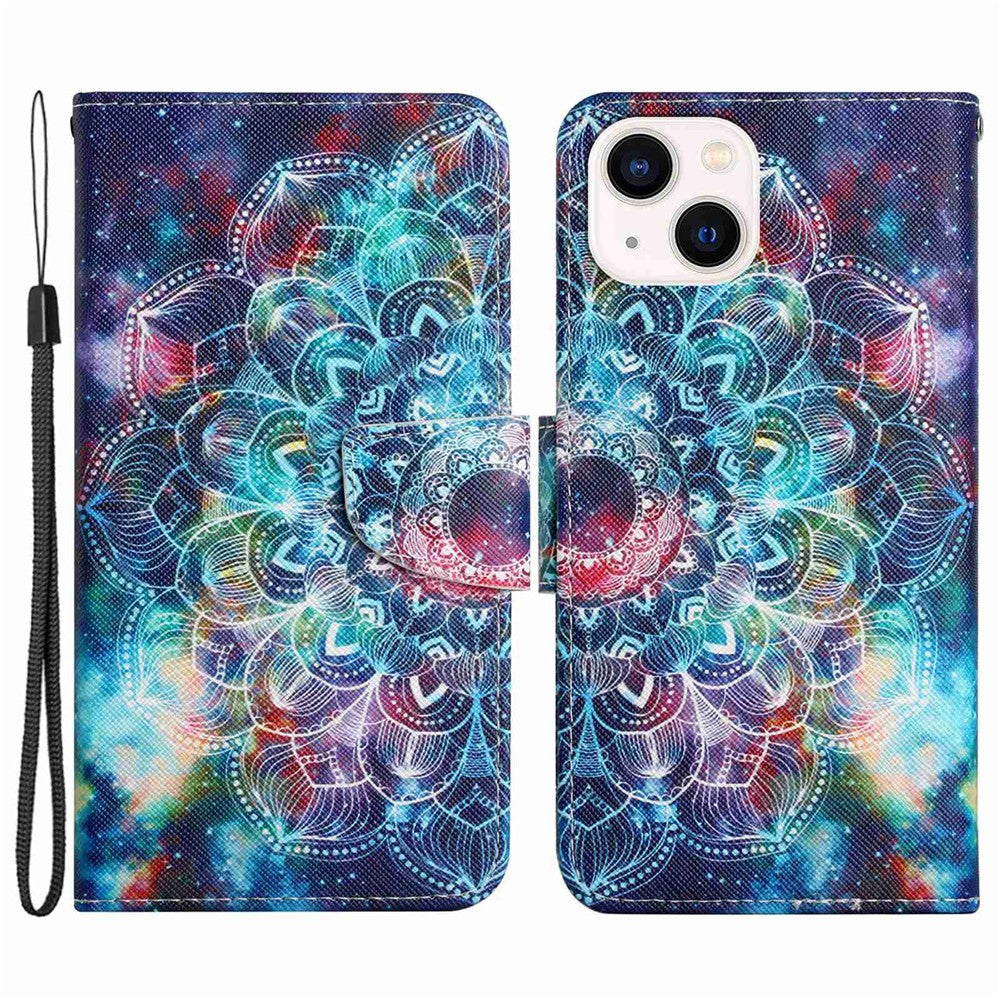 iPhone 14 Wallet-Hülle – Musterdruck, mit Ständer & Riemen