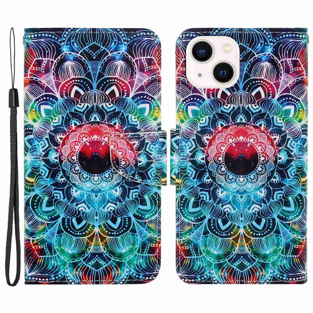 iPhone 14 Wallet-Hülle – Musterdruck, mit Ständer & Riemen