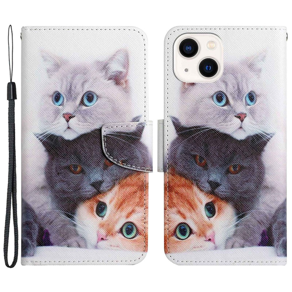 iPhone 14 Wallet-Hülle – Musterdruck, mit Ständer & Riemen
