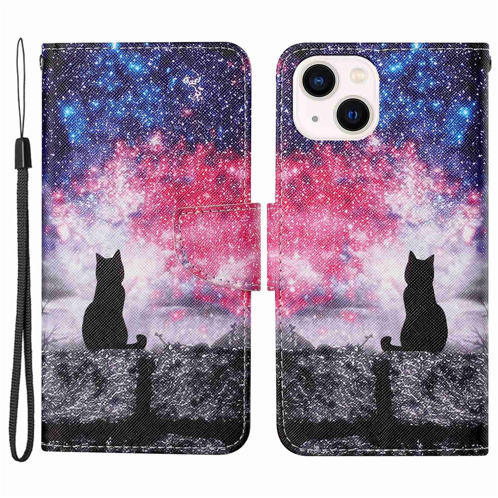 iPhone 14 Wallet-Hülle – Musterdruck, mit Ständer & Riemen