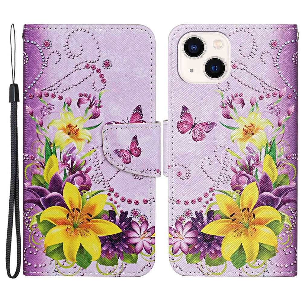 iPhone 14 Wallet-Hülle – Musterdruck, mit Ständer & Riemen
