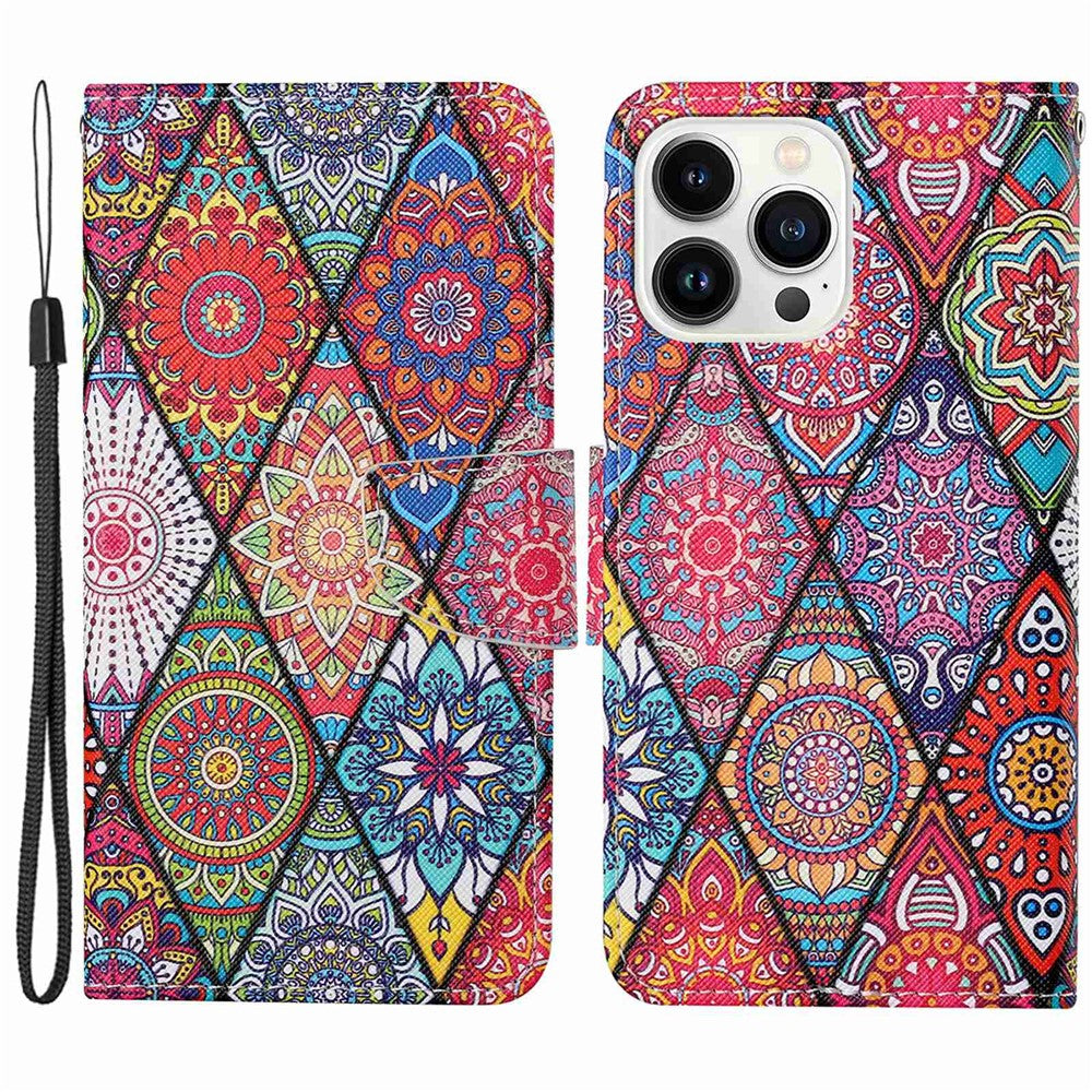 iPhone 14 Pro Max Wallet-Hülle – Musterdruck, mit Ständer & Riemen