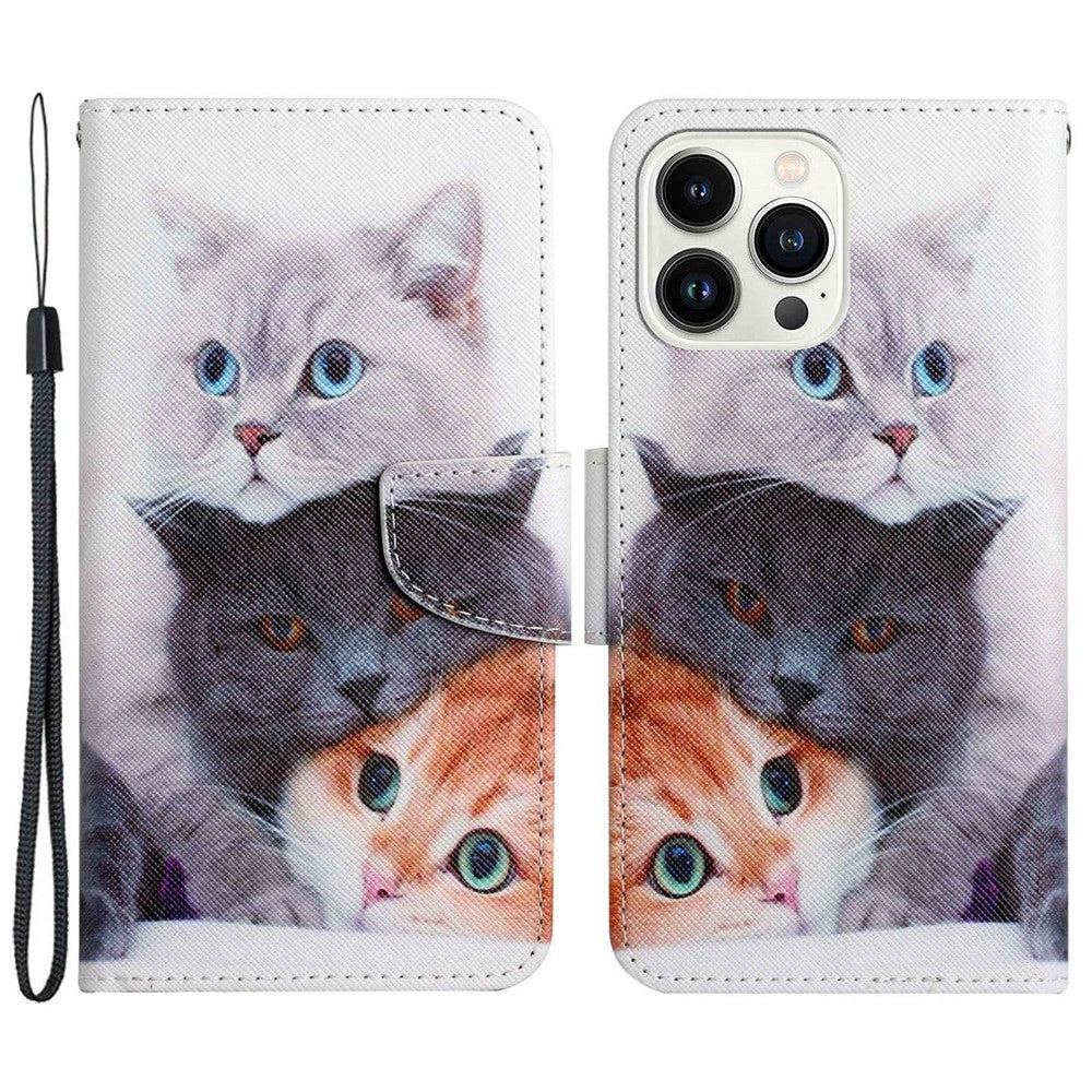 iPhone 14 Pro Max Wallet-Hülle – Musterdruck, mit Ständer & Riemen