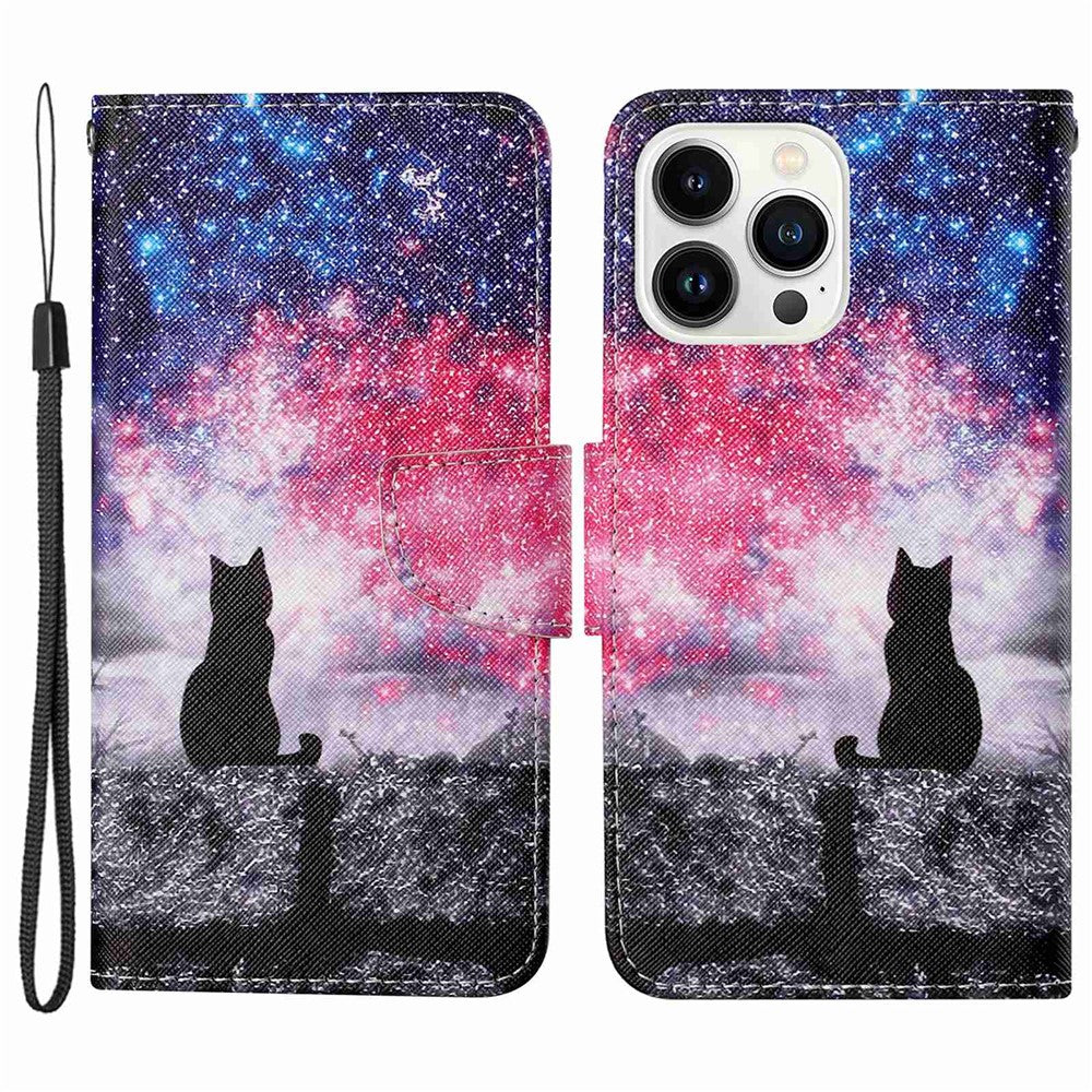 iPhone 14 Pro Max Wallet-Hülle – Musterdruck, mit Ständer & Riemen