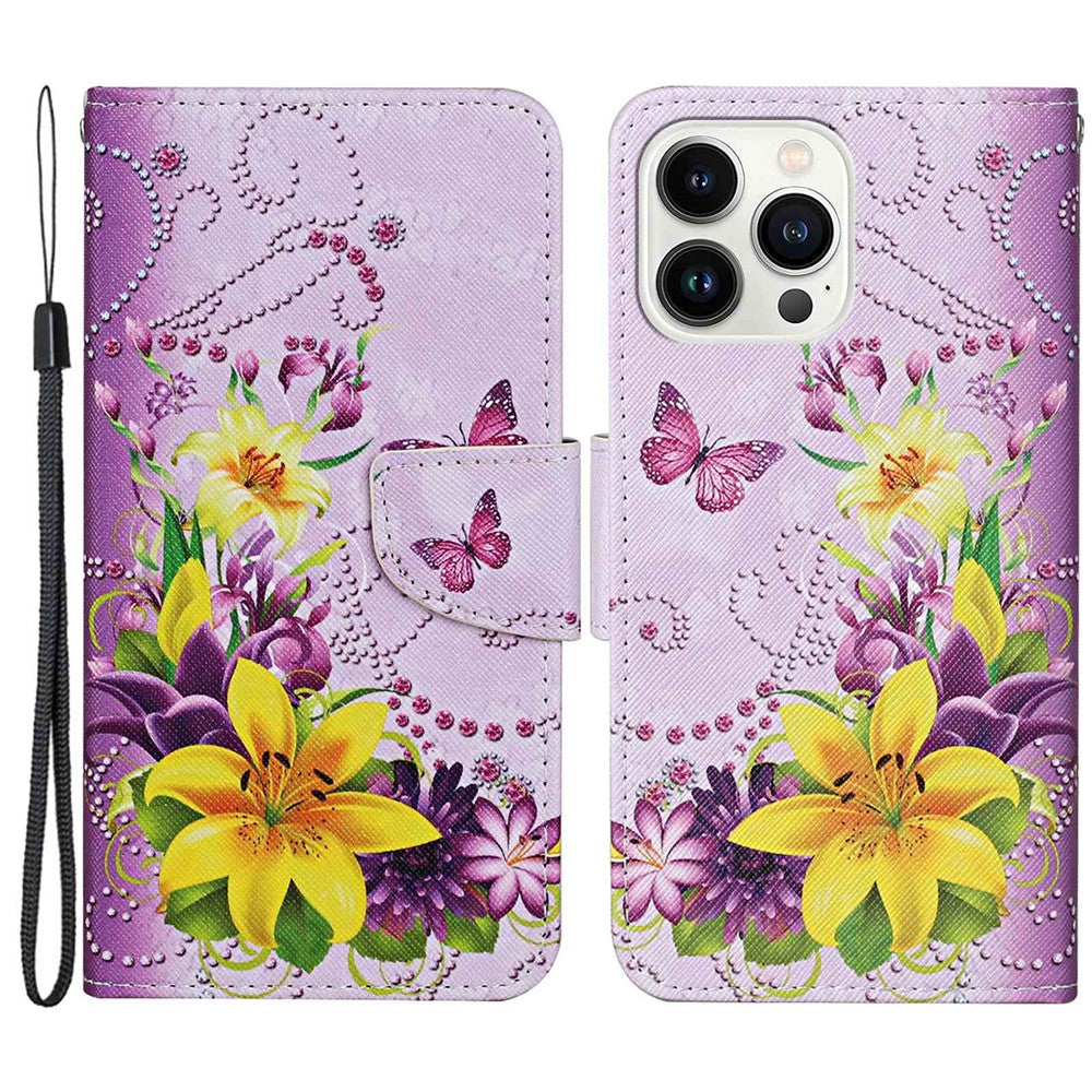 iPhone 14 Pro Max Wallet-Hülle – Musterdruck, mit Ständer & Riemen