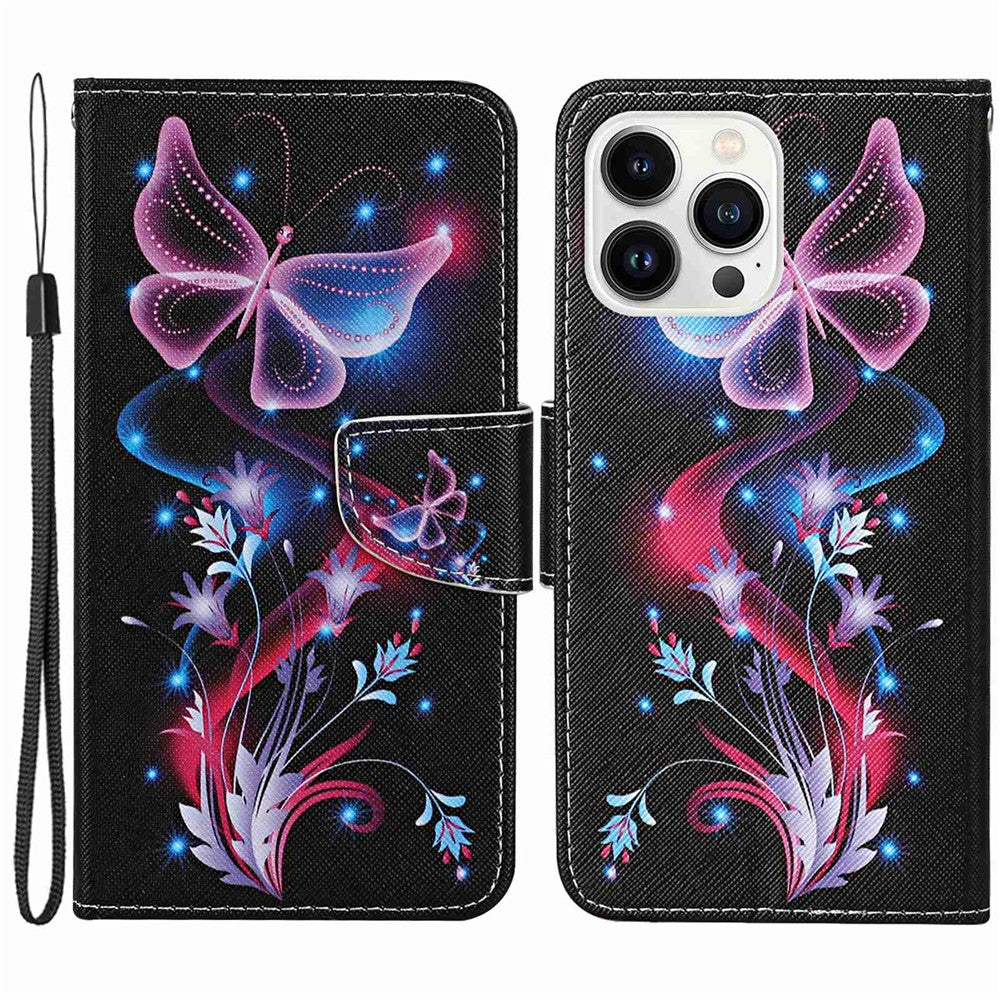iPhone 14 Pro Wallet-Hülle – Musterdruck, mit Ständer & Riemen