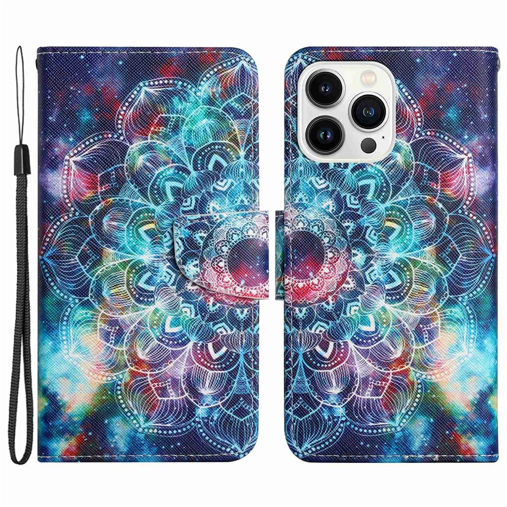 iPhone 14 Pro Wallet-Hülle – Musterdruck, mit Ständer & Riemen