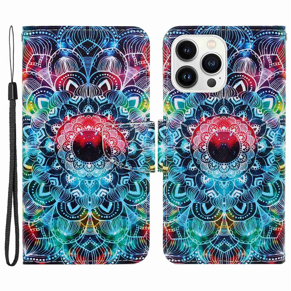 iPhone 14 Pro Wallet-Hülle – Musterdruck, mit Ständer & Riemen