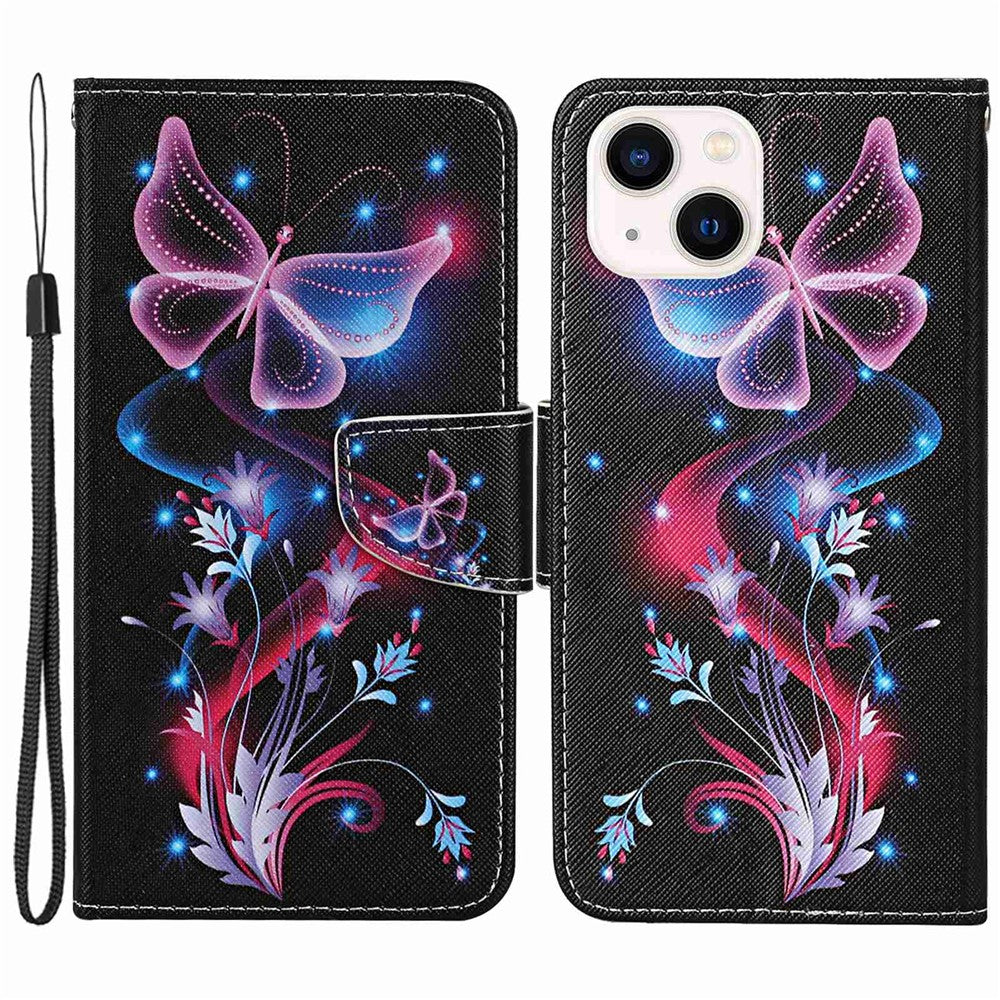 iPhone 14 Plus Wallet-Hülle – Musterdruck, mit Ständer & Riemen