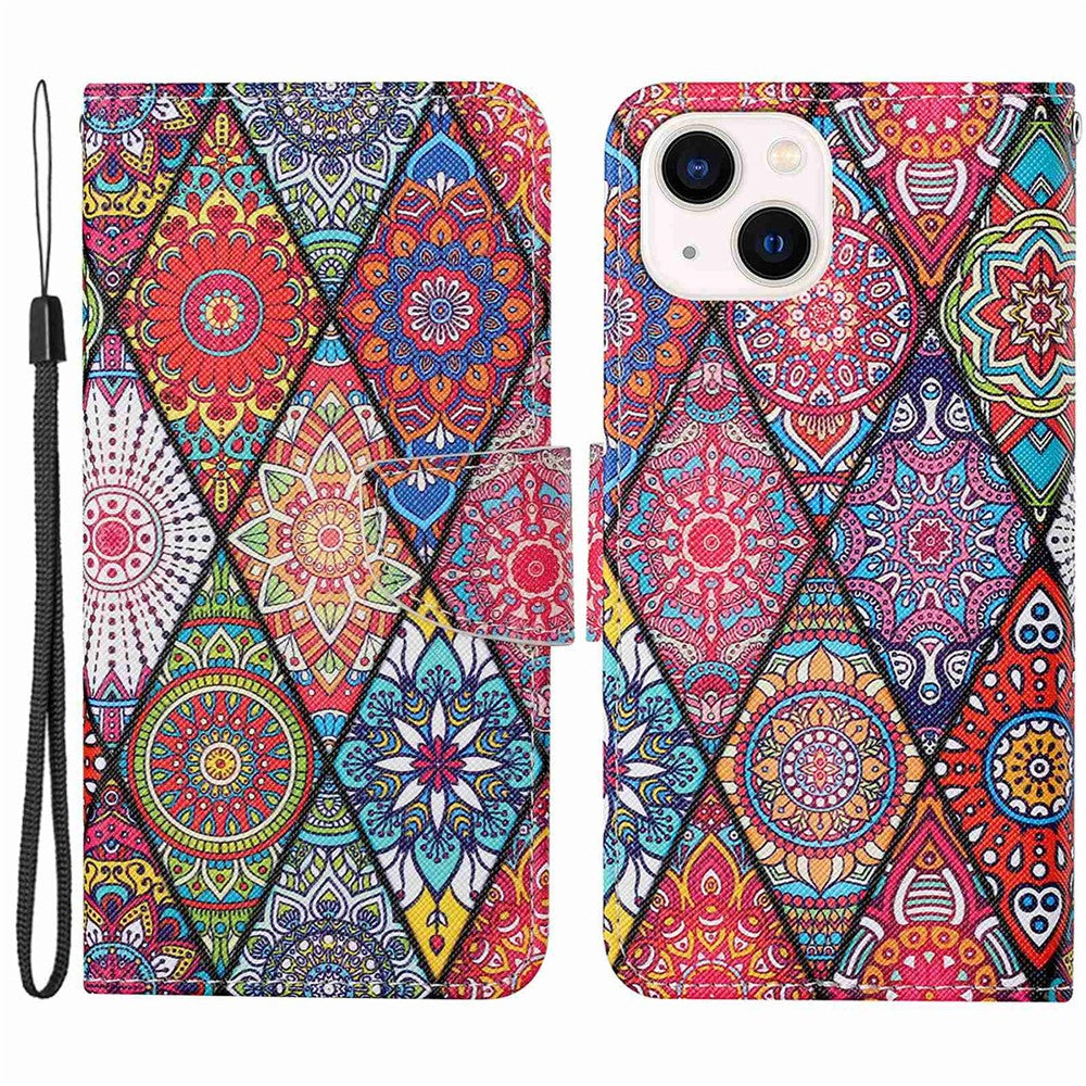 iPhone 14 Plus Wallet-Hülle – Musterdruck, mit Ständer & Riemen