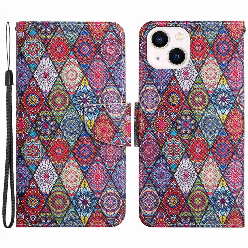iPhone 14 Plus Wallet-Hülle – Musterdruck, mit Ständer & Riemen