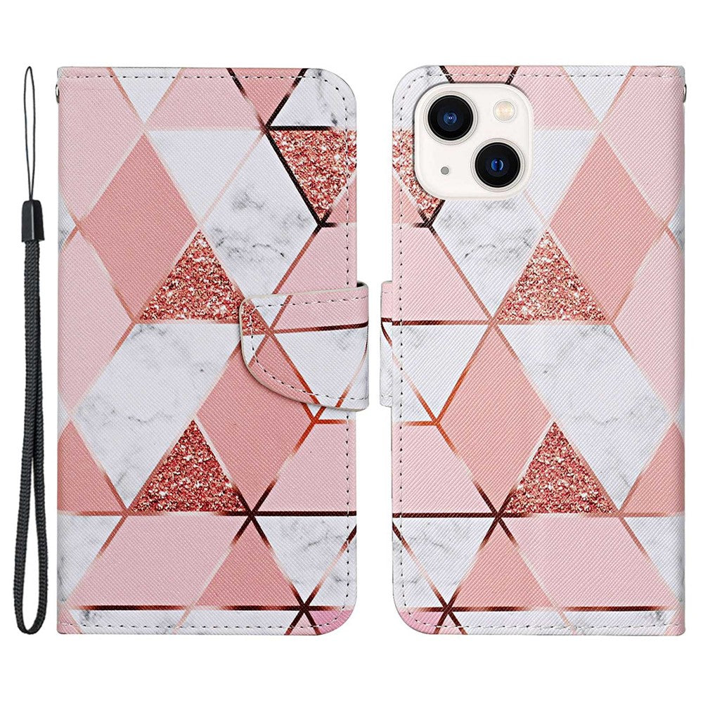 iPhone 14 Plus Wallet-Hülle – Musterdruck, mit Ständer & Riemen