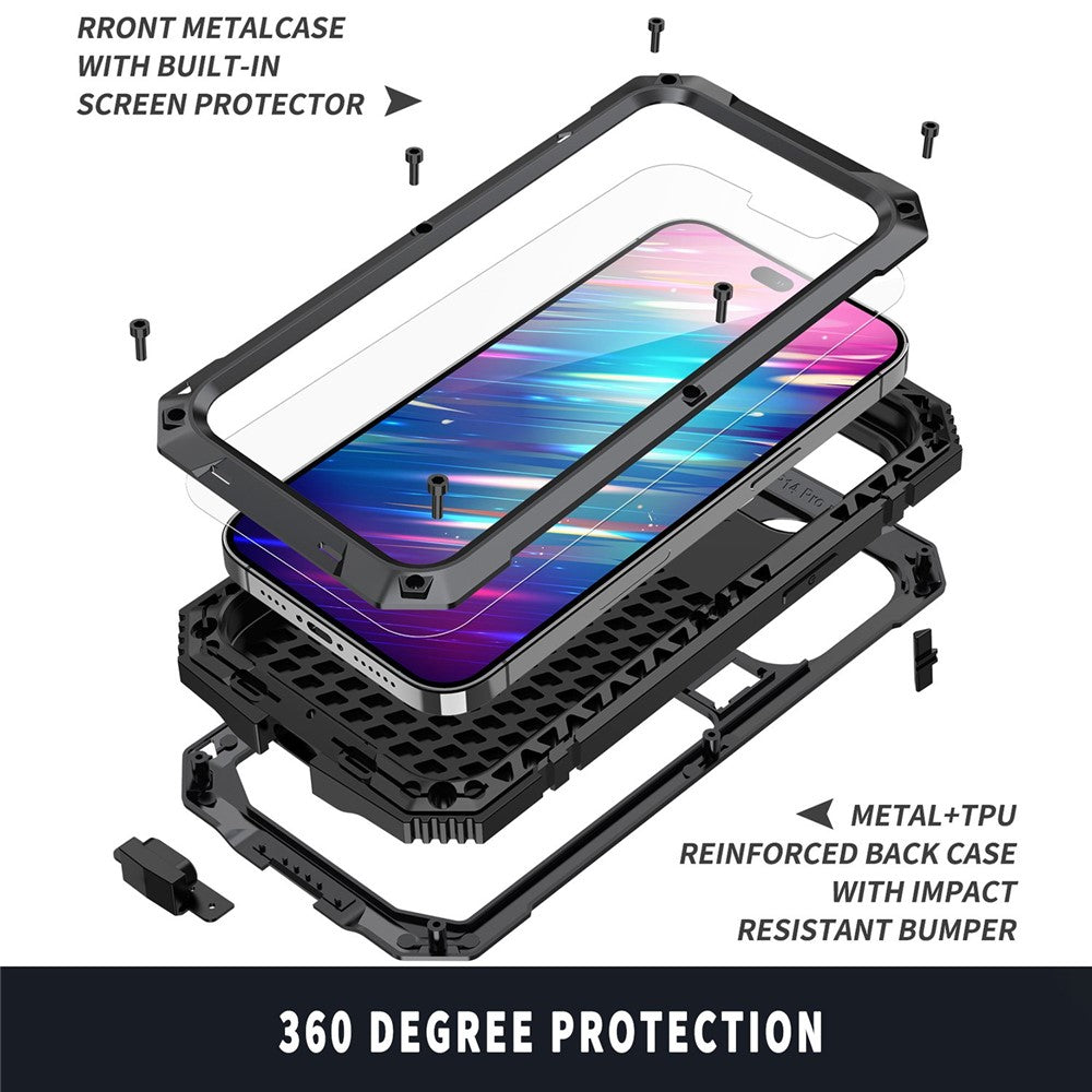 iPhone 14 Pro Max Schutzhülle – Stoßfest, staubdicht, mit gehärtetem Glas & Ständer