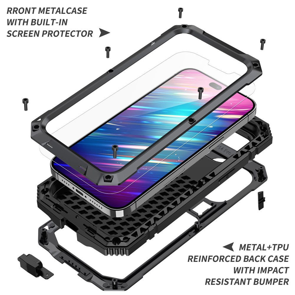 iPhone 14 Pro Schutzhülle – Stoßfest, staubdicht, mit gehärtetem Glas & Ständer