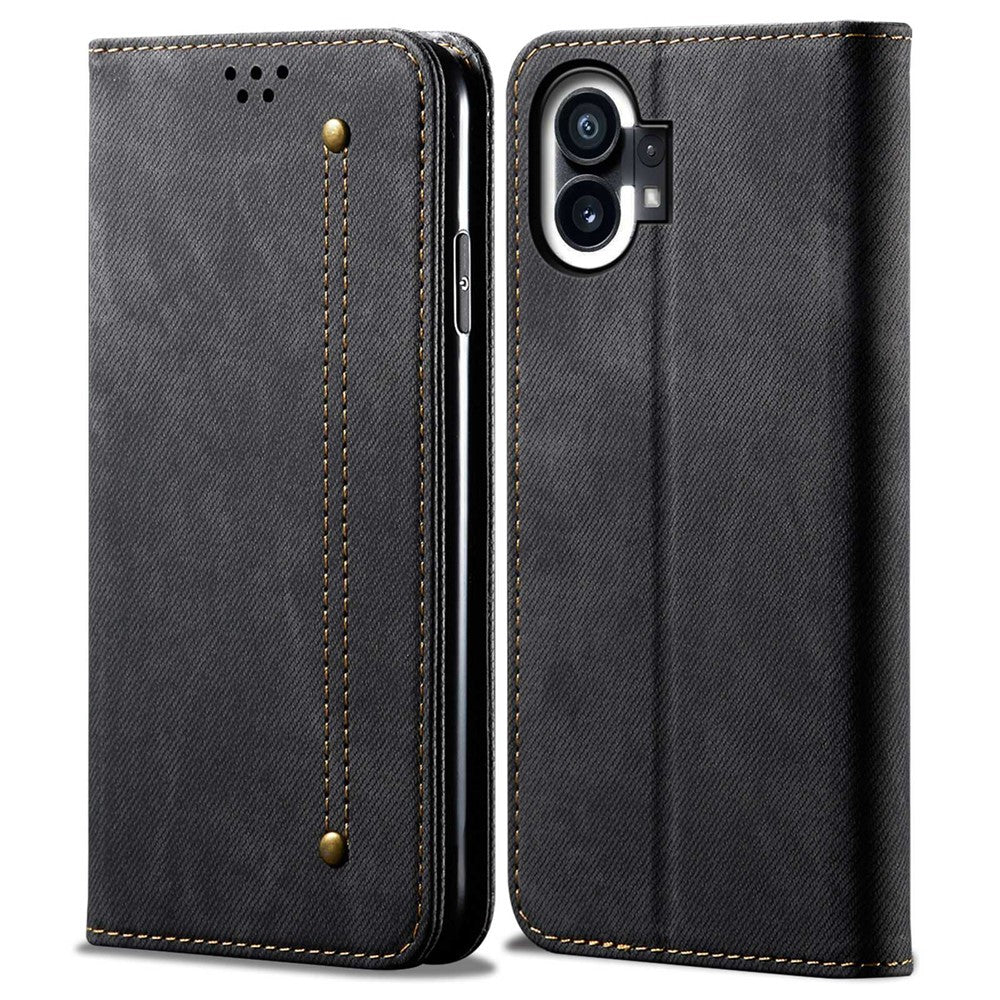 Nothing phone (1) 5G Handyhülle – Mit Jeansstoff-Textur, PU-Leder, Standfunktion, magnetischer Automatikverschluss, Rundumschutz, mit Brieftasche