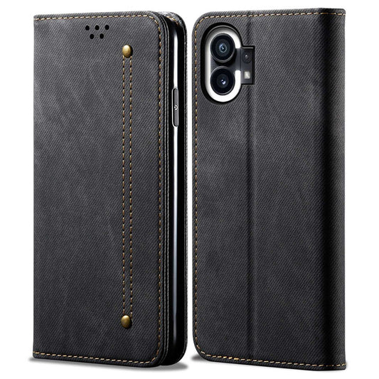 Nothing phone (1) 5G Handyhülle – Mit Jeansstoff-Textur, PU-Leder, Standfunktion, magnetischer Automatikverschluss, Rundumschutz, mit Brieftasche