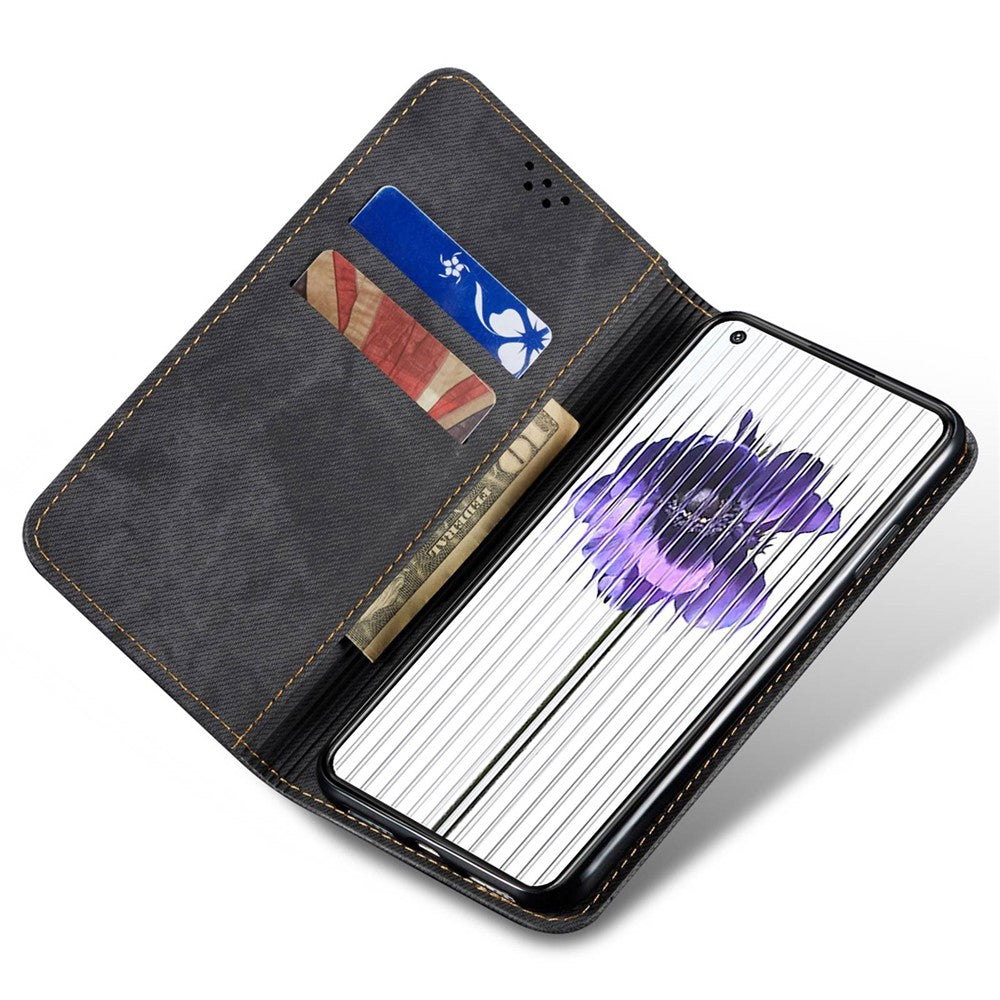 Nothing phone (1) 5G Handyhülle – Mit Jeansstoff-Textur, PU-Leder, Standfunktion, magnetischer Automatikverschluss, Rundumschutz, mit Brieftasche