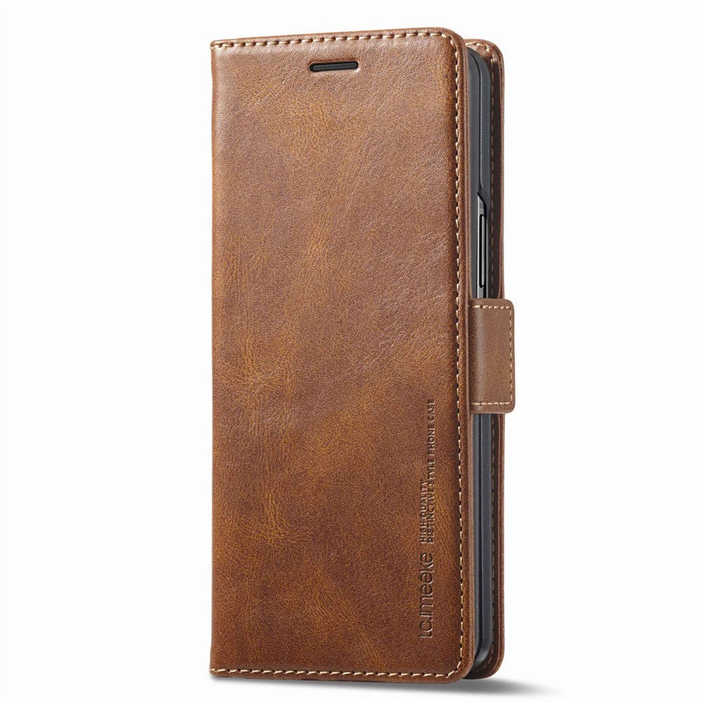 LC.IMEEKE for Samsung Galaxy Z Fold3 5G RFID Blocking Phone Cover PU Leather + PC Wallet Stand Double Magnetic Clasps Phone Shell