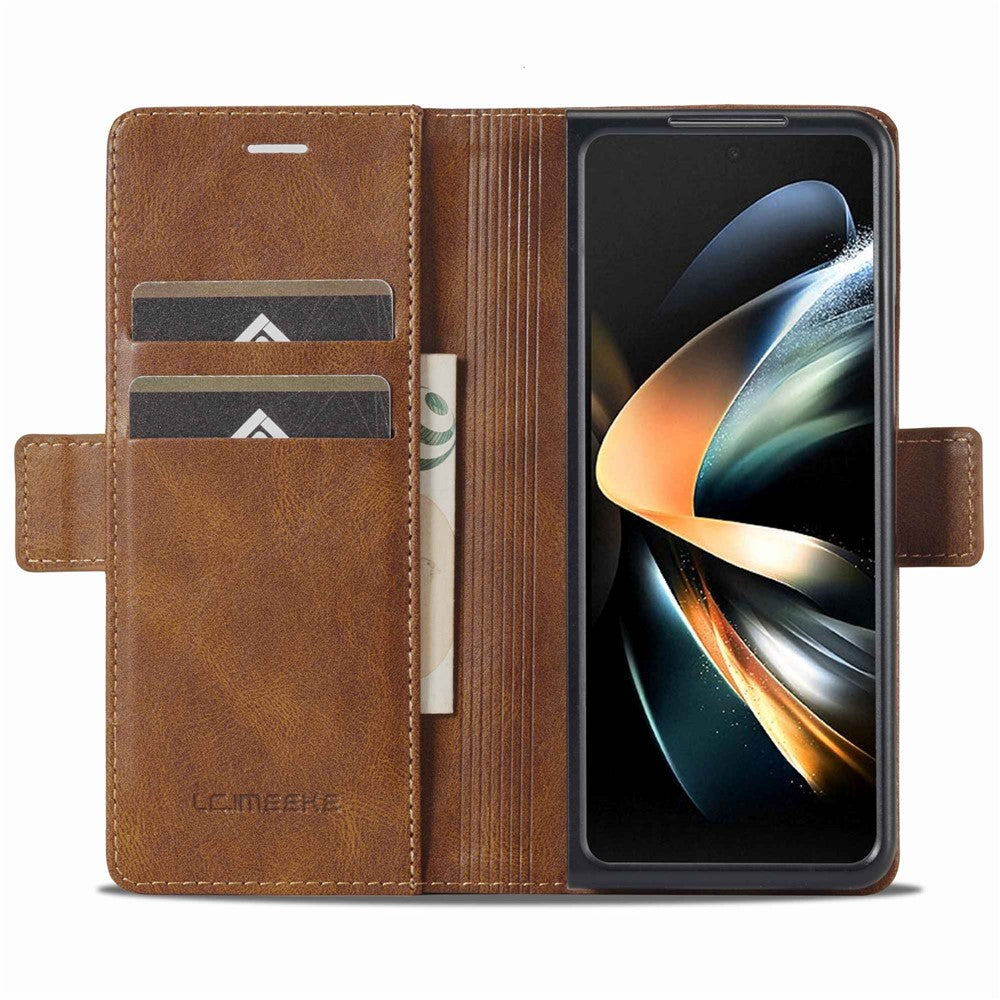 LC.IMEEKE for Samsung Galaxy Z Fold4 5G Drop-proof Phone Wallet Case RFID Blocking Stand Double Magnetic Clasps PU Leather + PC Phone Cover