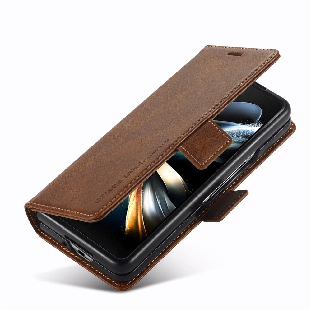 LC.IMEEKE for Samsung Galaxy Z Fold4 5G Drop-proof Phone Wallet Case RFID Blocking Stand Double Magnetic Clasps PU Leather + PC Phone Cover