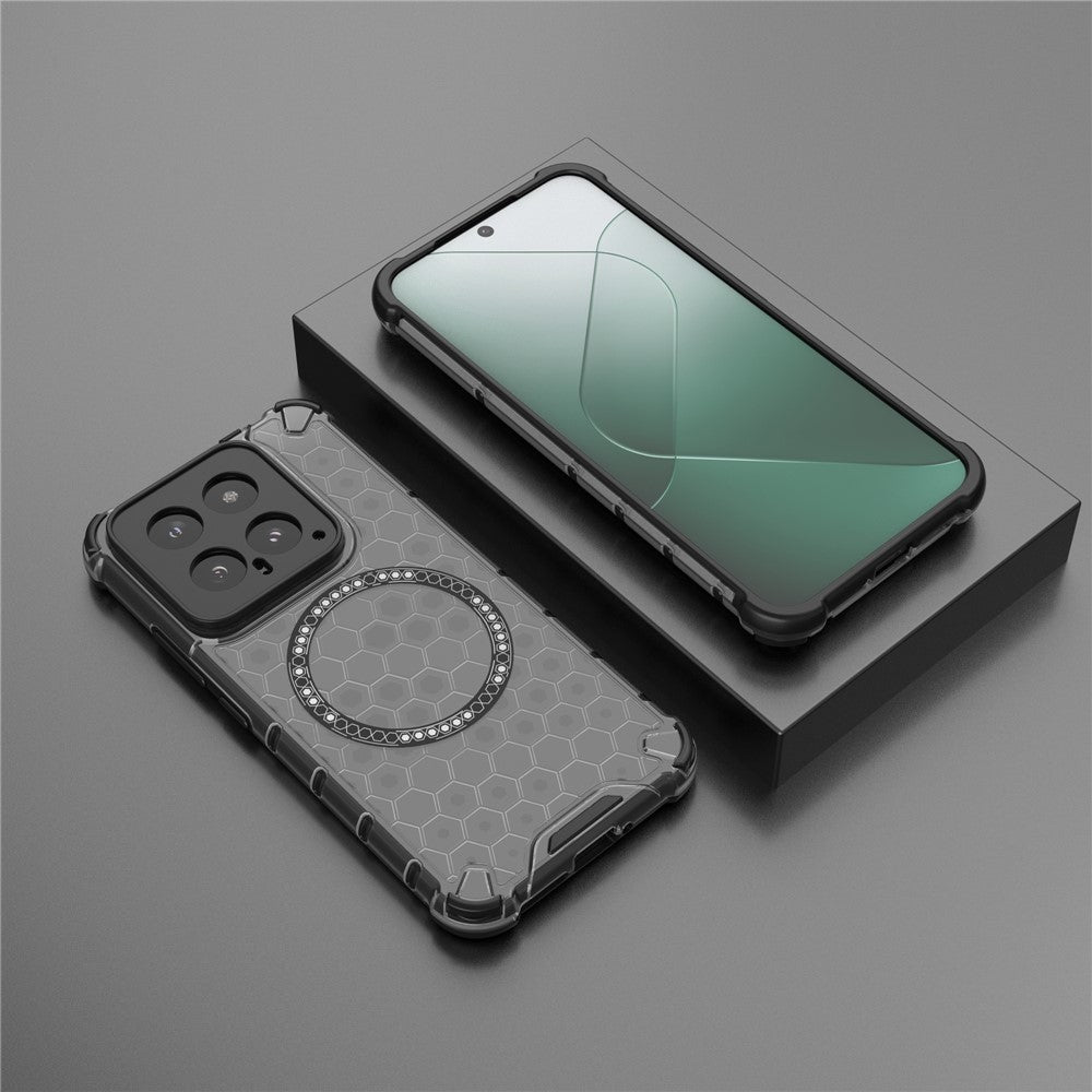 For Xiaomi 14 Magnetic Case Translucent Honeycomb TPU+PC Phone Cover