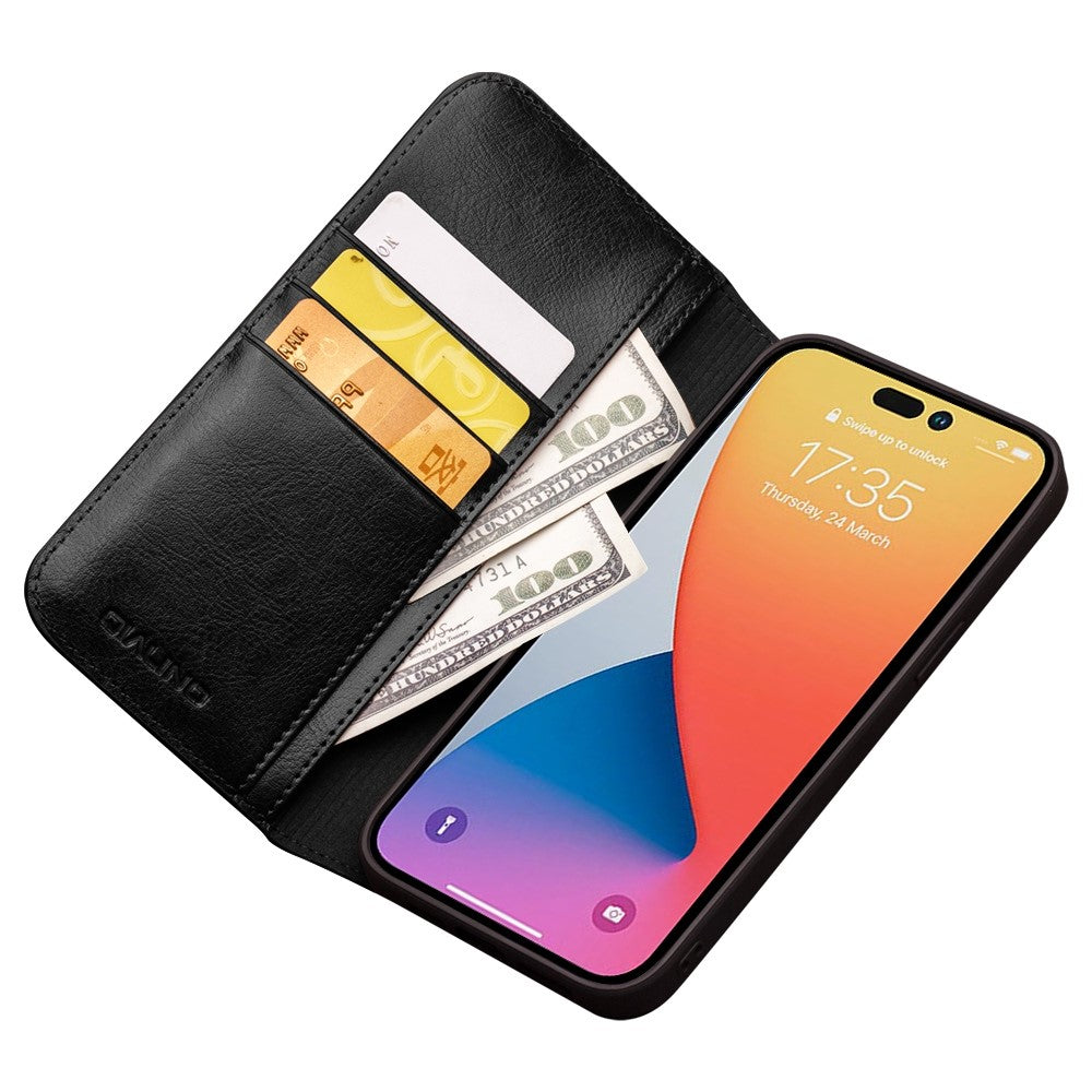 iPhone 14 Pro Echtleder-Handyhülle – Geldbörse & Standfunktion