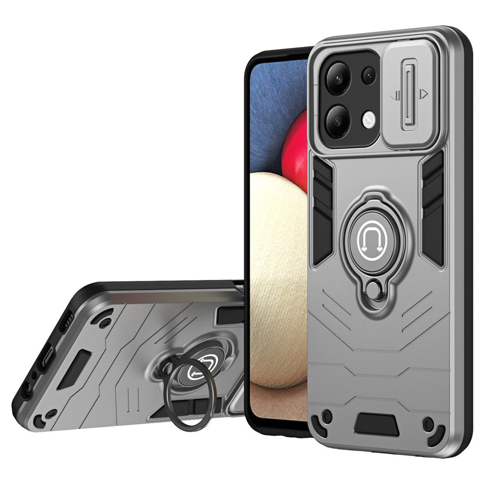 For Xiaomi Redmi Note 13 4G Case Slide Lens Lid Anti-Fall Phone Cover with Ring Kickstand