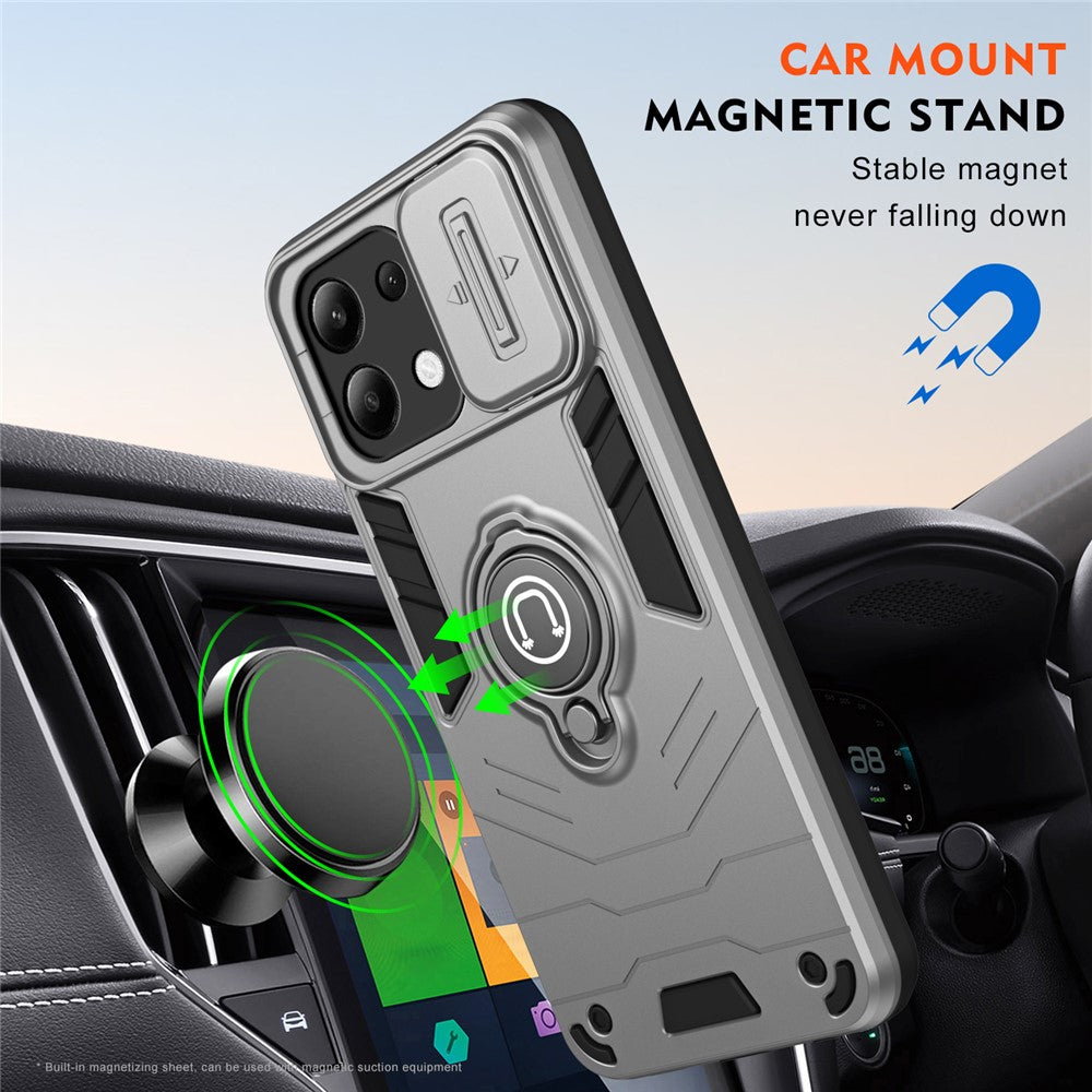 For Xiaomi Redmi Note 13 4G Case Slide Lens Lid Anti-Fall Phone Cover with Ring Kickstand