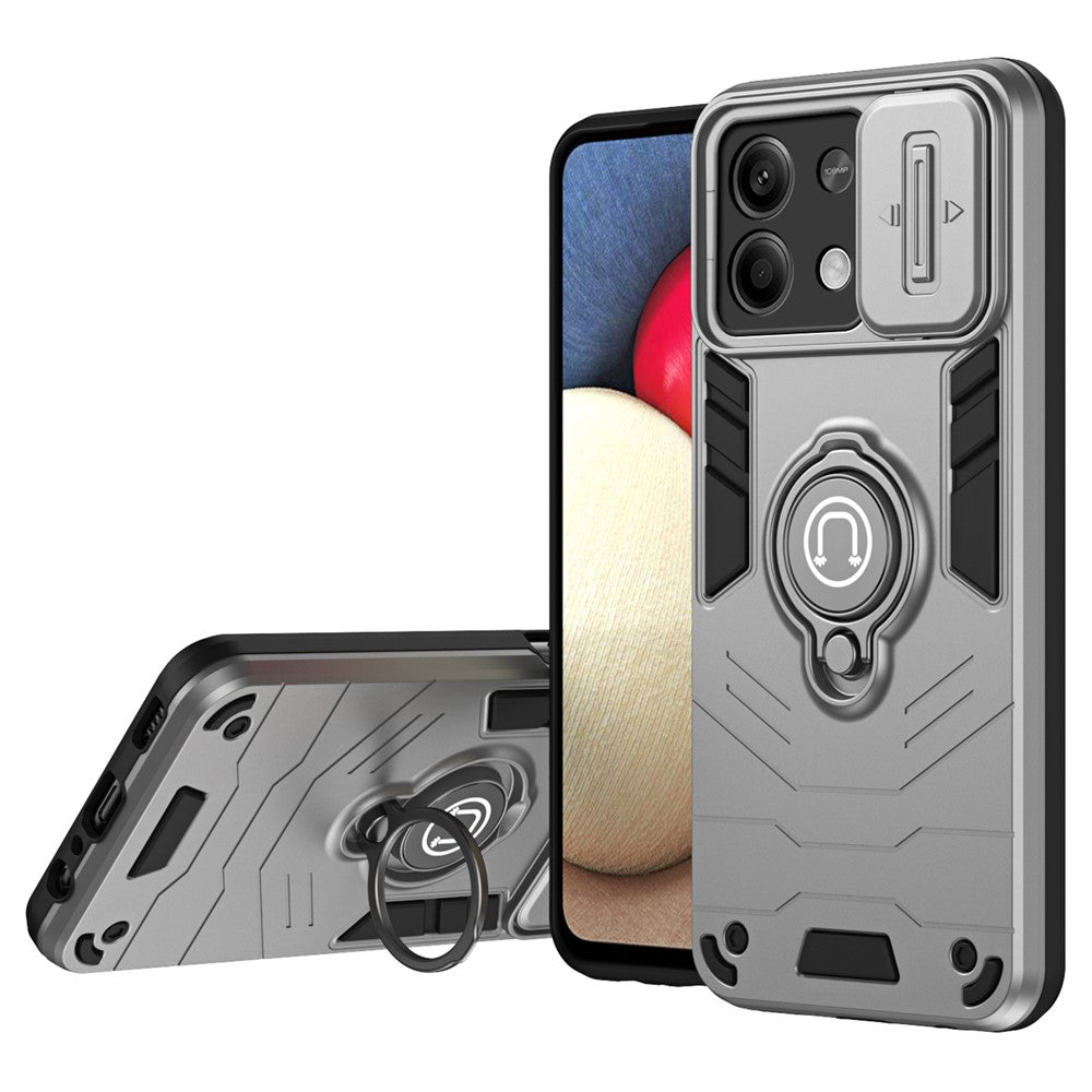 For Xiaomi Redmi Note 13 5G   Phone Cases with Slide Lens Cover + Ring Holder Kickstand