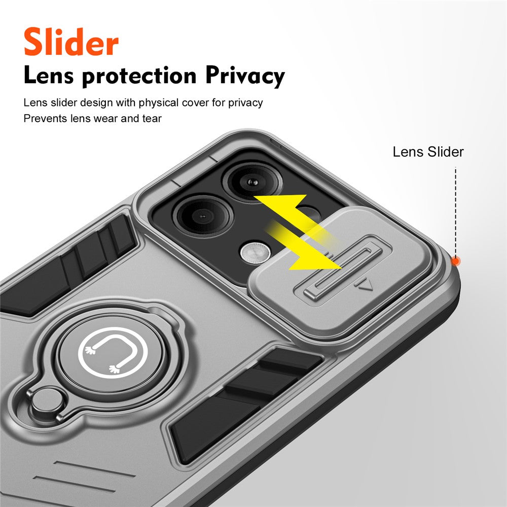 For Xiaomi Redmi Note 13 5G   Phone Cases with Slide Lens Cover + Ring Holder Kickstand
