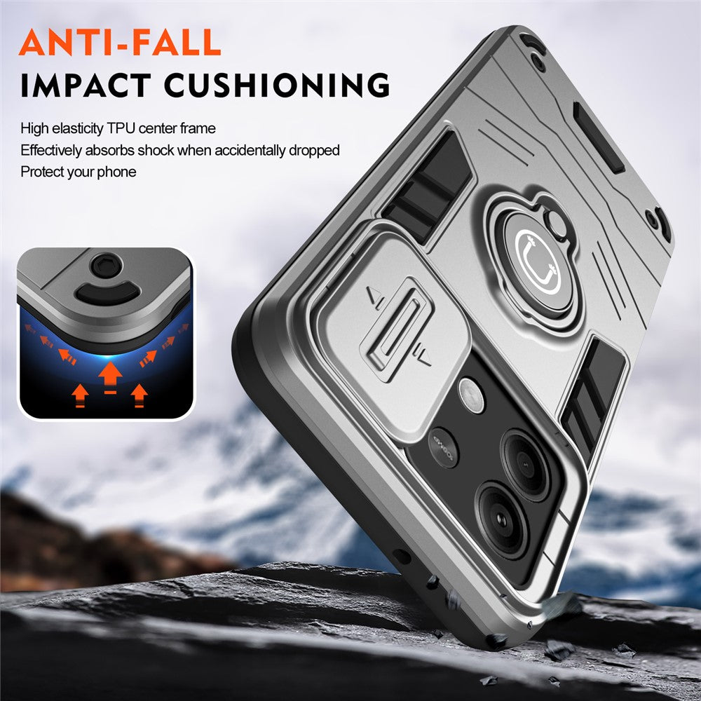 For Xiaomi Redmi Note 13 5G   Phone Cases with Slide Lens Cover + Ring Holder Kickstand