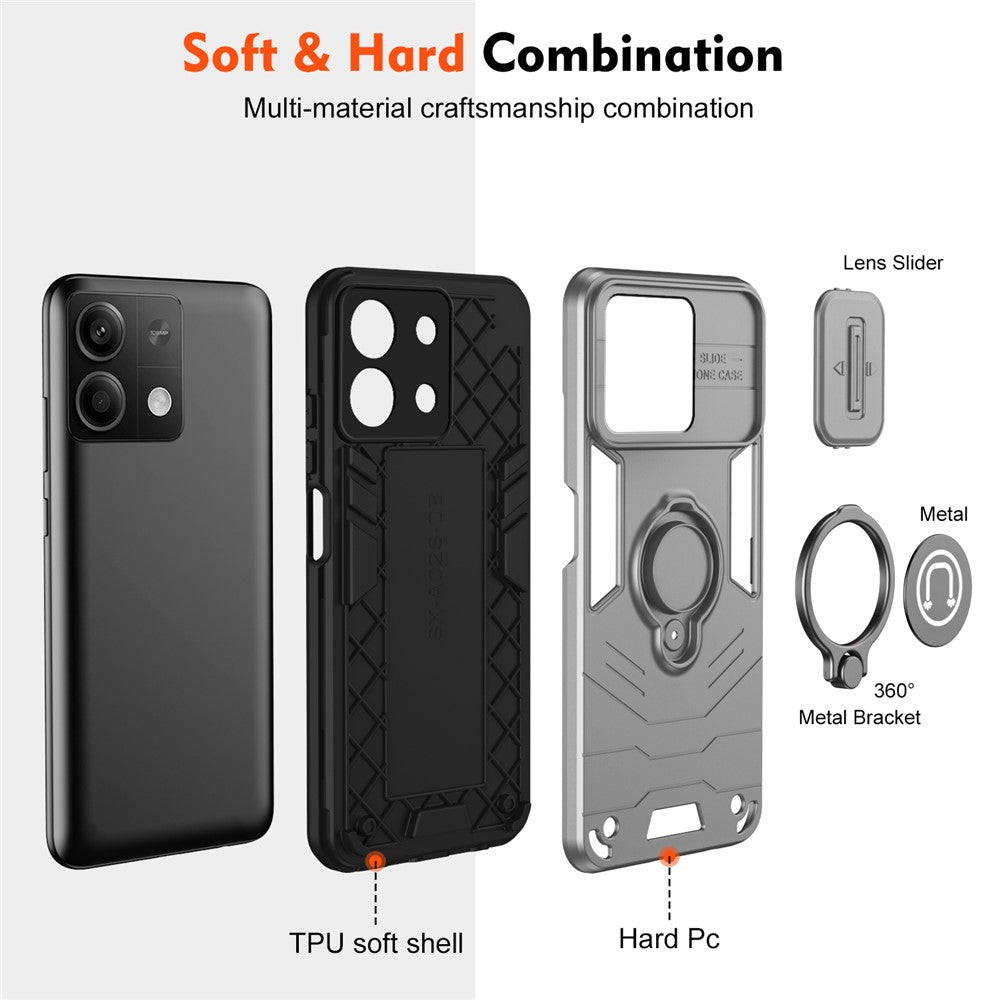 For Xiaomi Redmi Note 13 5G   Phone Cases with Slide Lens Cover + Ring Holder Kickstand