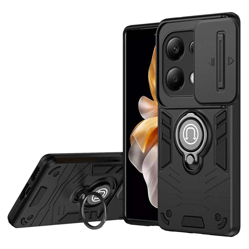 For Xiaomi Redmi Note 13 Pro 4G / Poco M6 Pro 4G Case Slide Lens Guard Phone Cover with Kickstand
