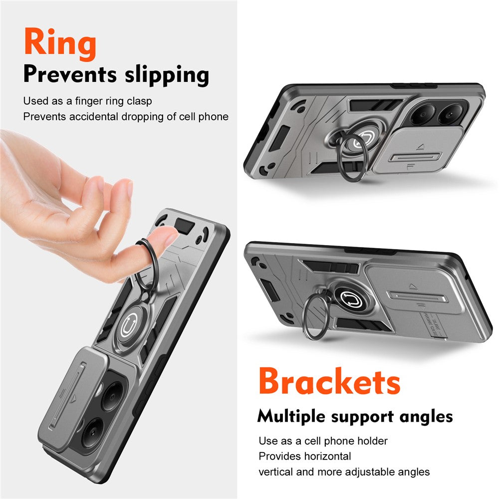 For Xiaomi Redmi Note 13 Pro 4G / Poco M6 Pro 4G Case Slide Lens Guard Phone Cover with Kickstand