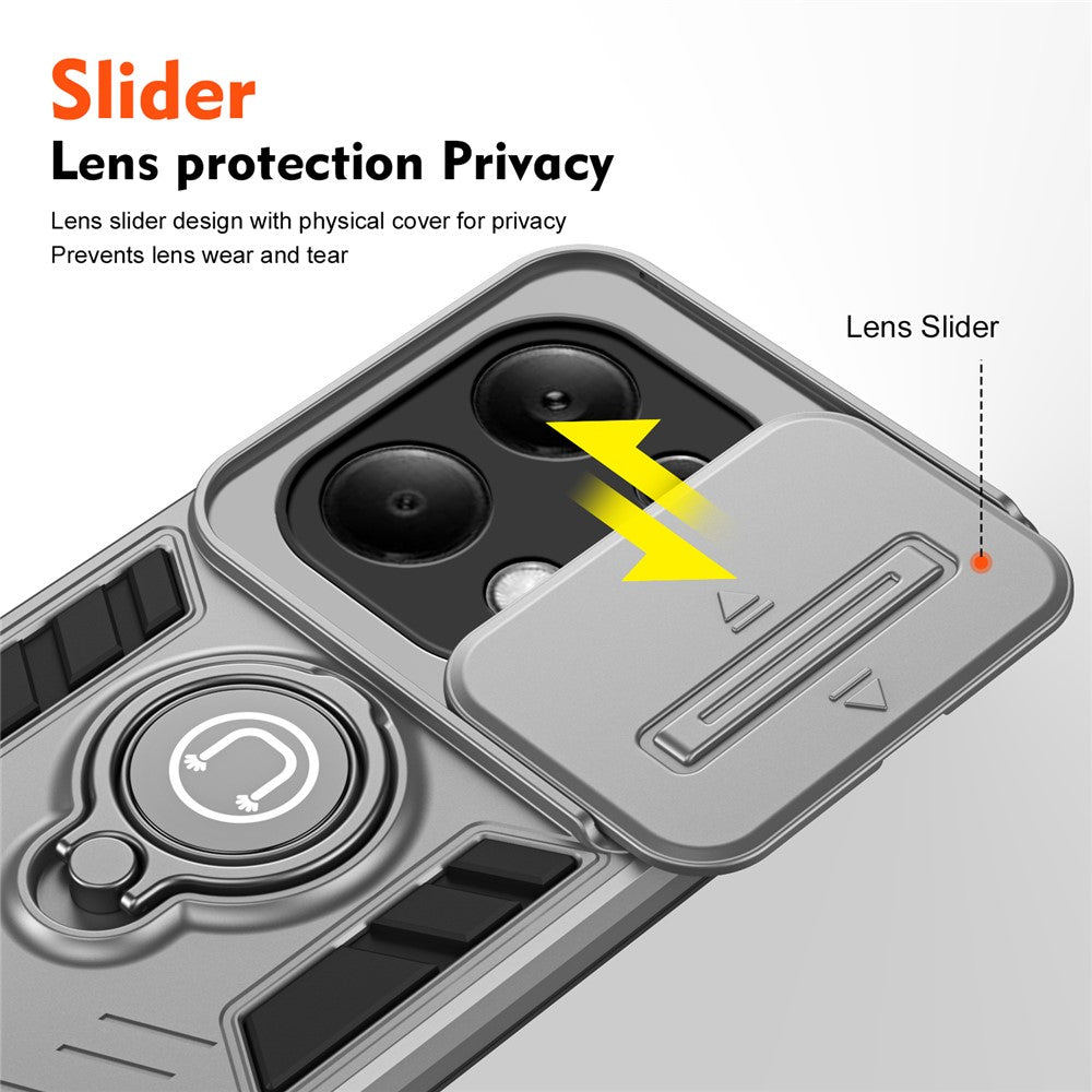 For Xiaomi Redmi Note 13 Pro 4G / Poco M6 Pro 4G Case Slide Lens Guard Phone Cover with Kickstand