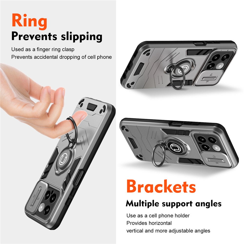 For Xiaomi 14 Case Slide Lens Lid   Cell Phone Cover with Ring Kickstand