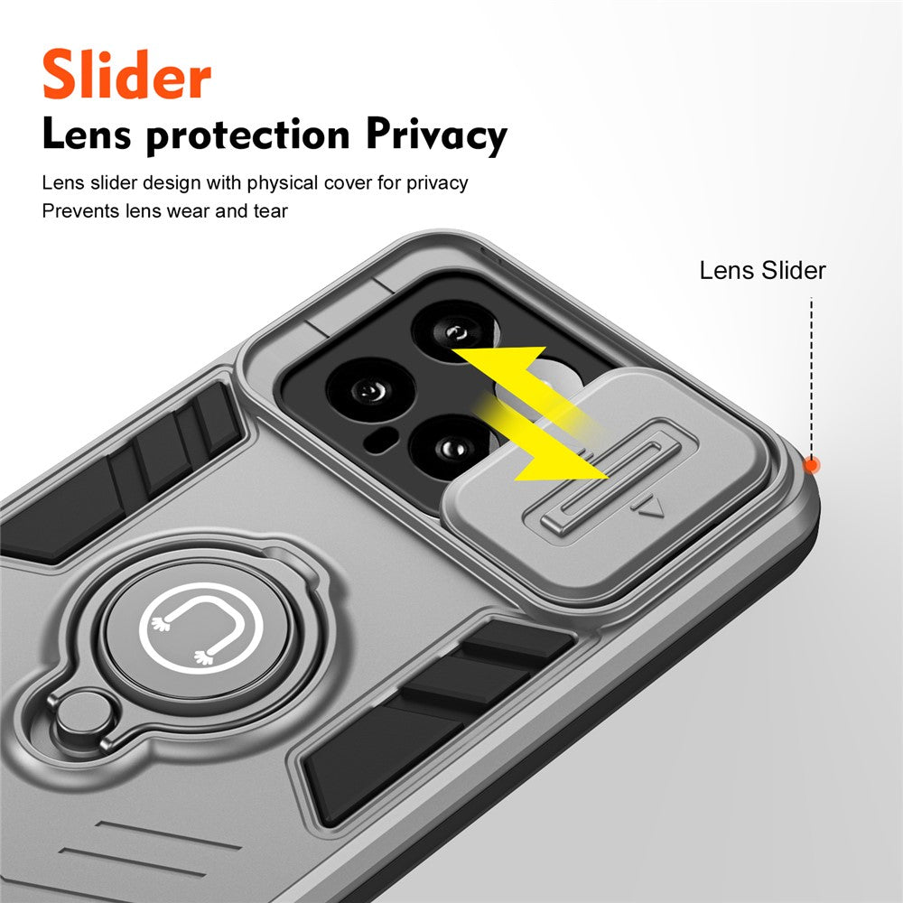 For Xiaomi 14 Case Slide Lens Lid   Cell Phone Cover with Ring Kickstand