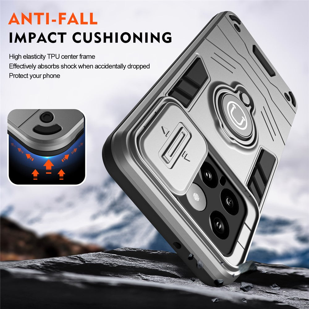 For Xiaomi 14 Case Slide Lens Lid   Cell Phone Cover with Ring Kickstand