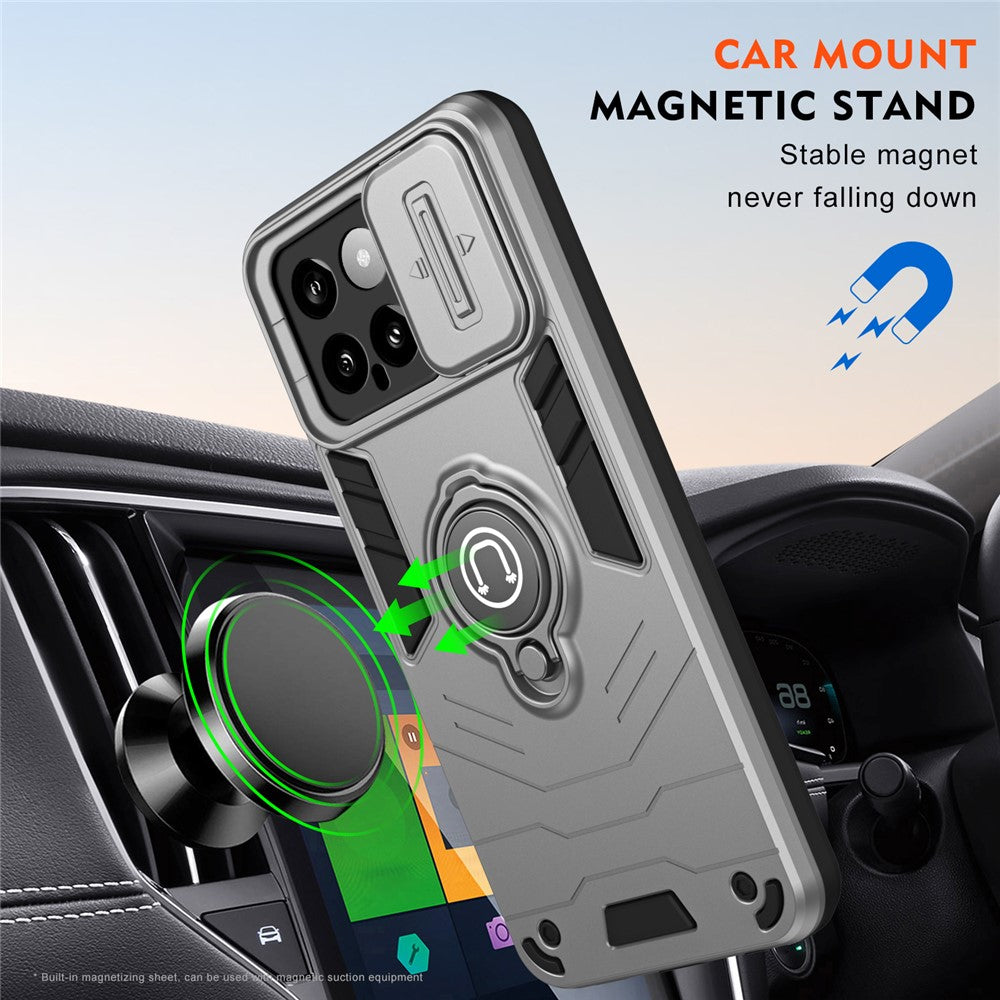 For Xiaomi 14 Case Slide Lens Lid   Cell Phone Cover with Ring Kickstand