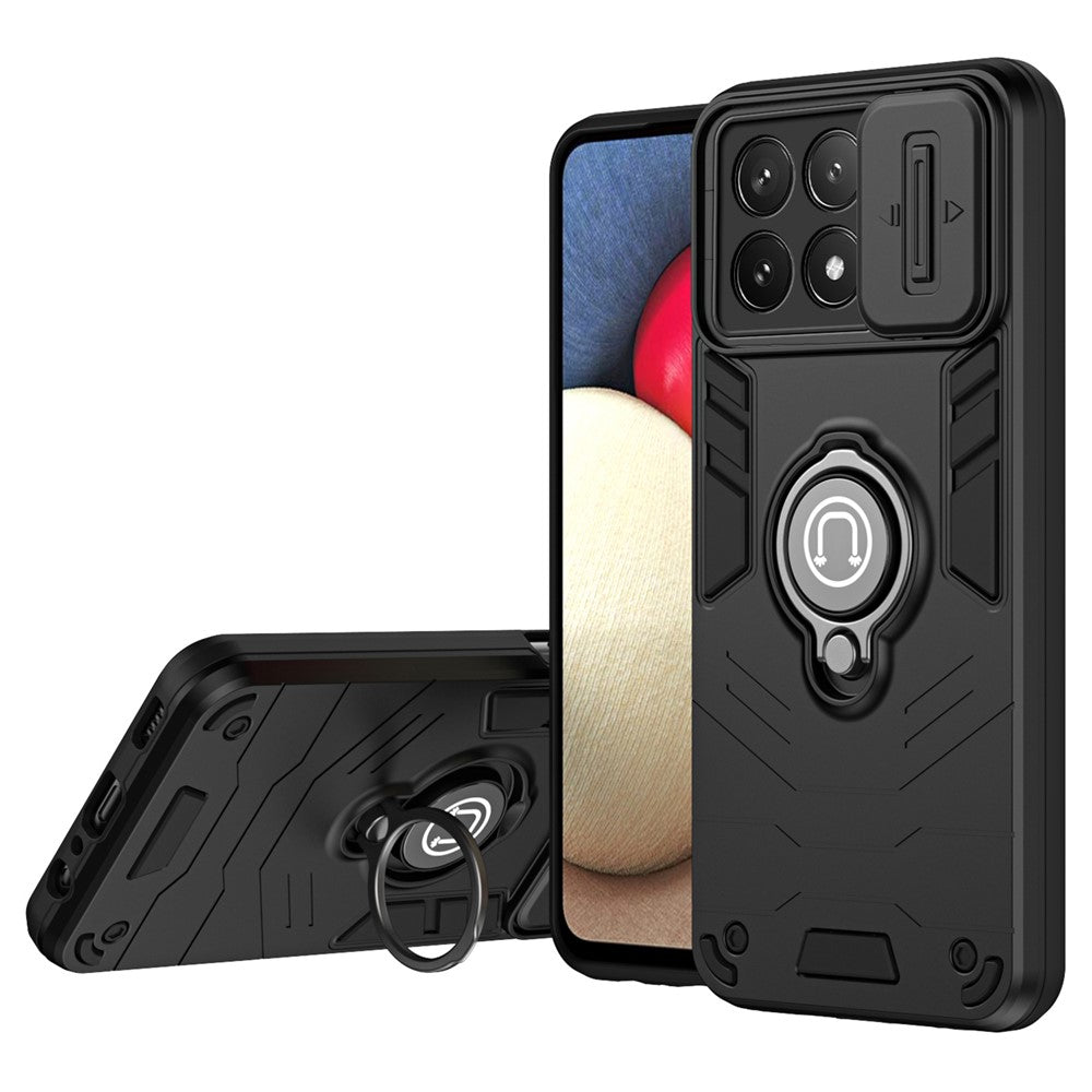 For Xiaomi Poco X6 Pro 5G / Redmi K70E 5G Case Slide Camera Lid PC+TPU Ring Kickstand Phone Cover