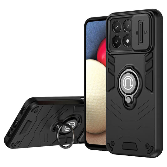 For Xiaomi Poco X6 Pro 5G / Redmi K70E 5G Case Slide Camera Lid PC+TPU Ring Kickstand Phone Cover