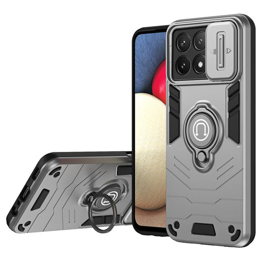 For Xiaomi Poco X6 Pro 5G / Redmi K70E 5G Case Slide Camera Lid PC+TPU Ring Kickstand Phone Cover