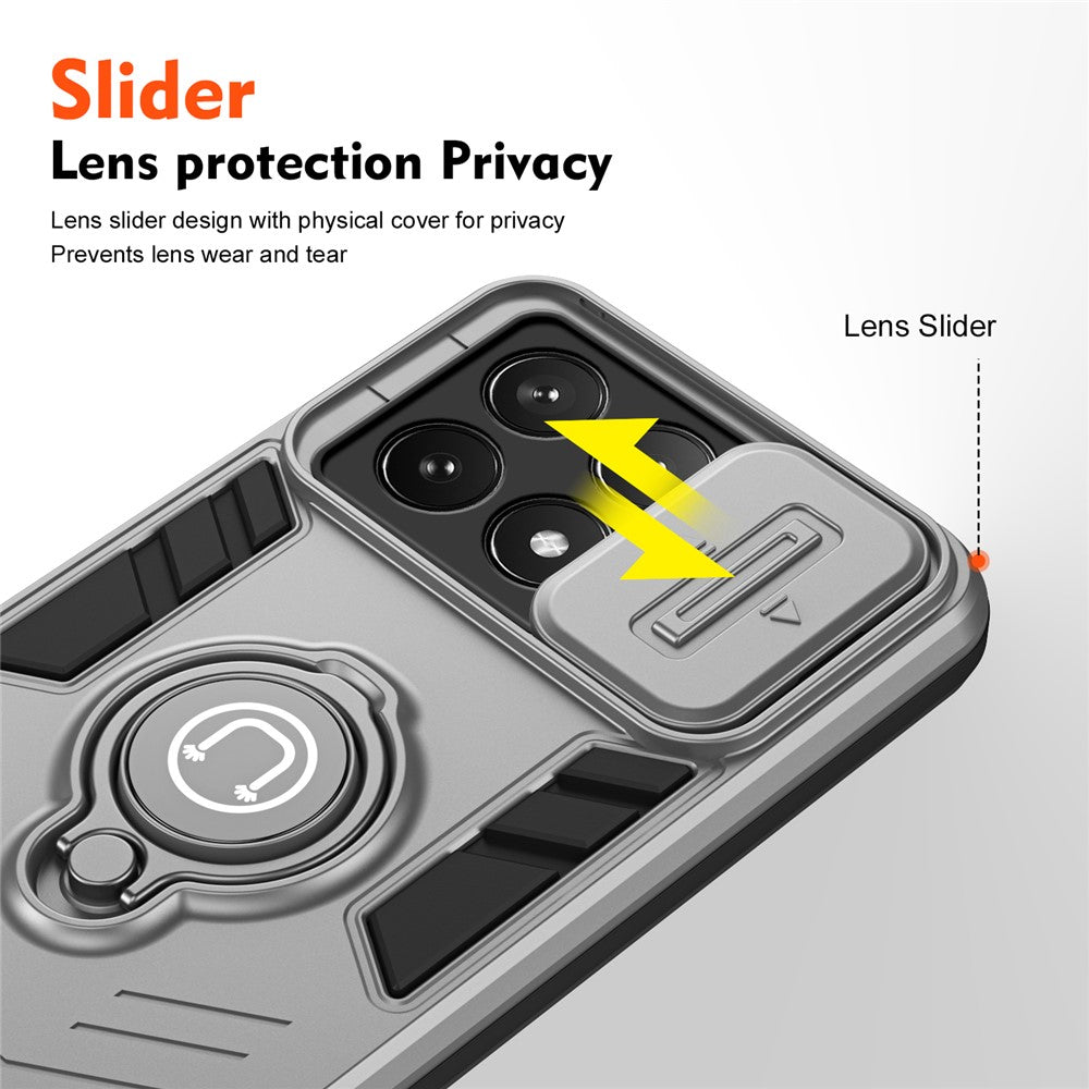 For Xiaomi Poco X6 Pro 5G / Redmi K70E 5G Case Slide Camera Lid PC+TPU Ring Kickstand Phone Cover