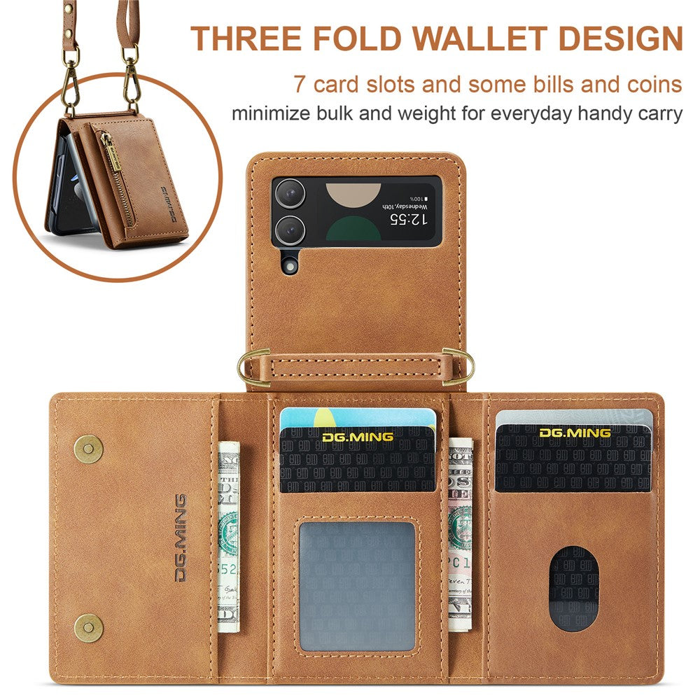 DG.MING M5 Series for Samsung Galaxy Z Flip3 5G Case RFID Blocking Card Slots Leather+PC Phone Cover