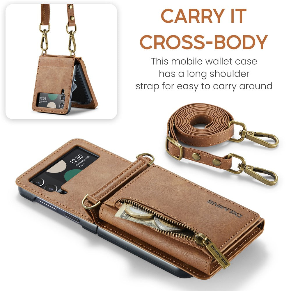 DG.MING M5 Series for Samsung Galaxy Z Flip3 5G Case RFID Blocking Card Slots Leather+PC Phone Cover